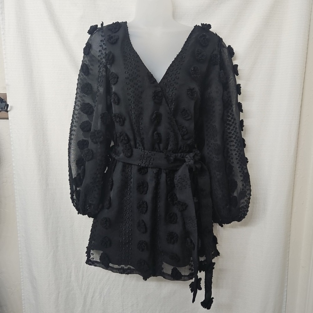A Calin Flying Tomato Black Romper Pom Pom Size Med Sheer Whimsigoth Dark Fairy